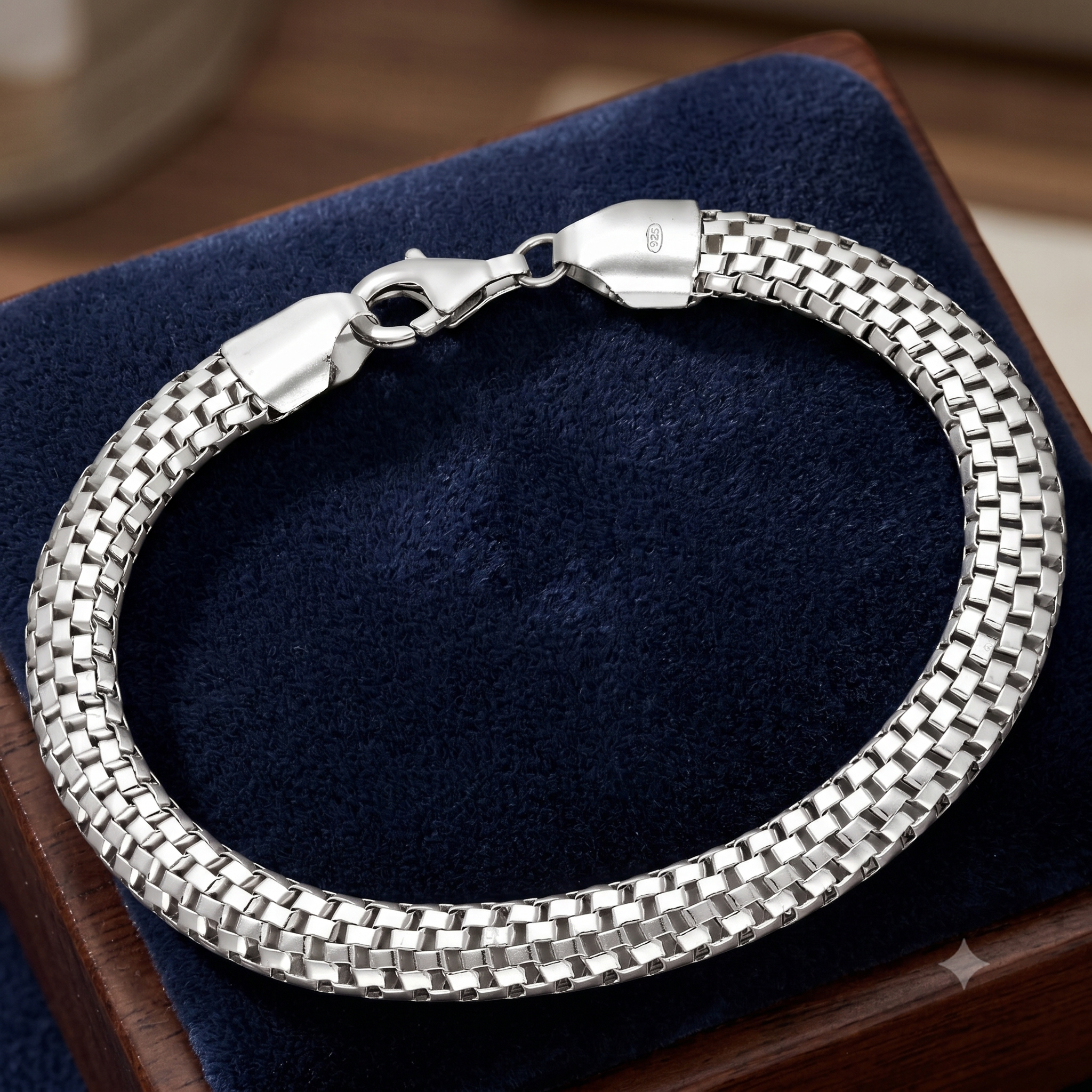925 Sterling Silver Woven Box Chain Bracelet Fine Jewellery