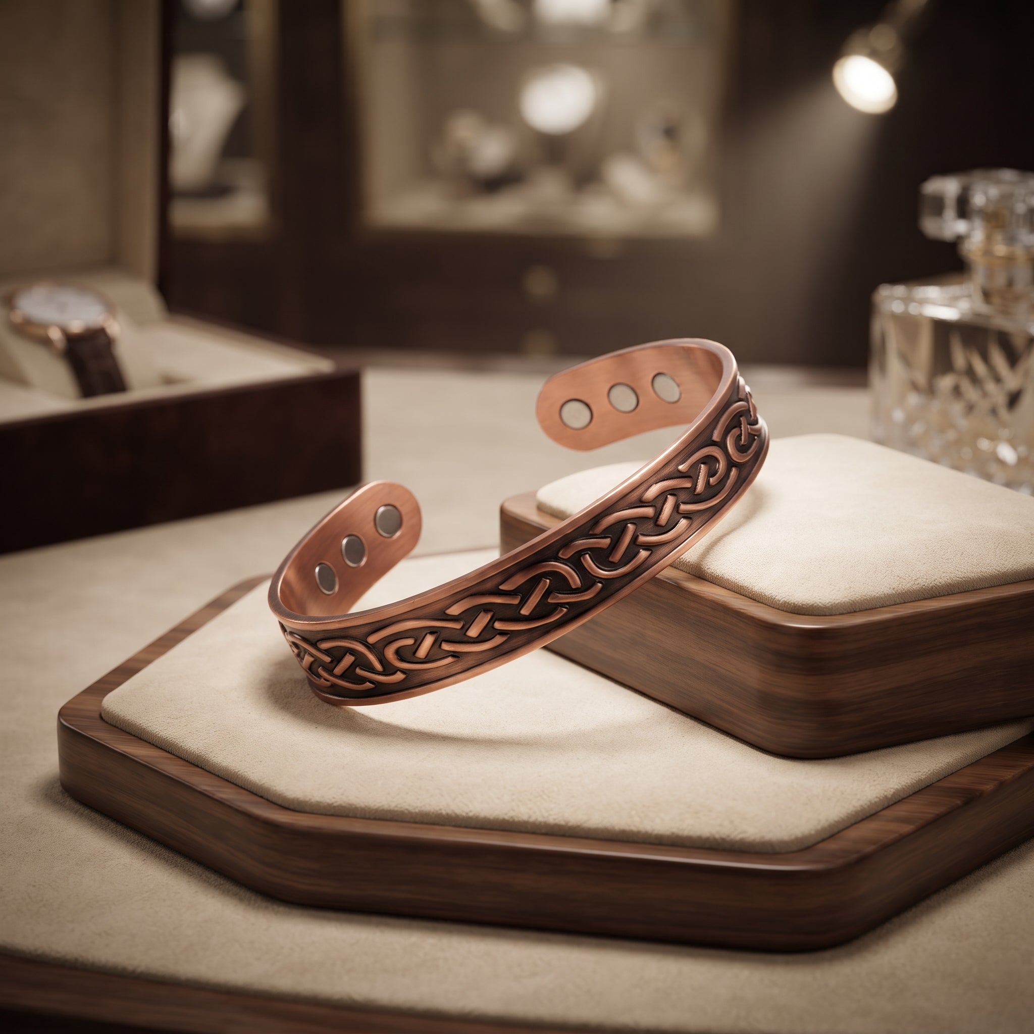 Celtic Legacy magnetic copper bangle close up