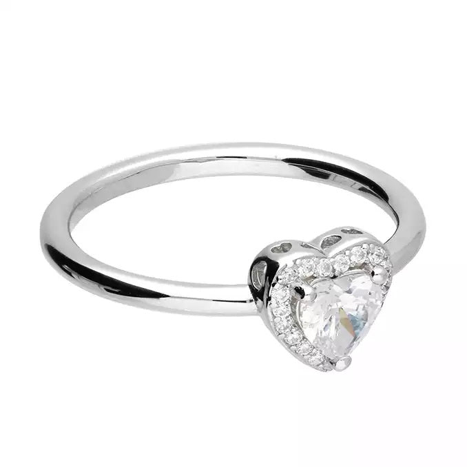 Sterling Silver Heart CZ Halo Cluster Ring