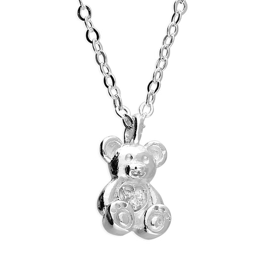 Children's Sterling Silver Cubic Zirconia Teddy Bear Necklace