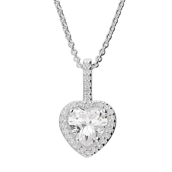 Sterling Silver Cubic Zirconia Heart Halo Necklace