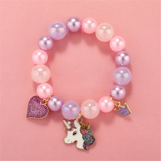 Children's Unicorn  & Heart Stretch Bead Bracelet