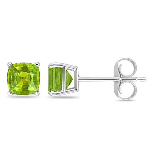 Sterling Silver Solitaire Cushion CZ Peridot Stud Earrings