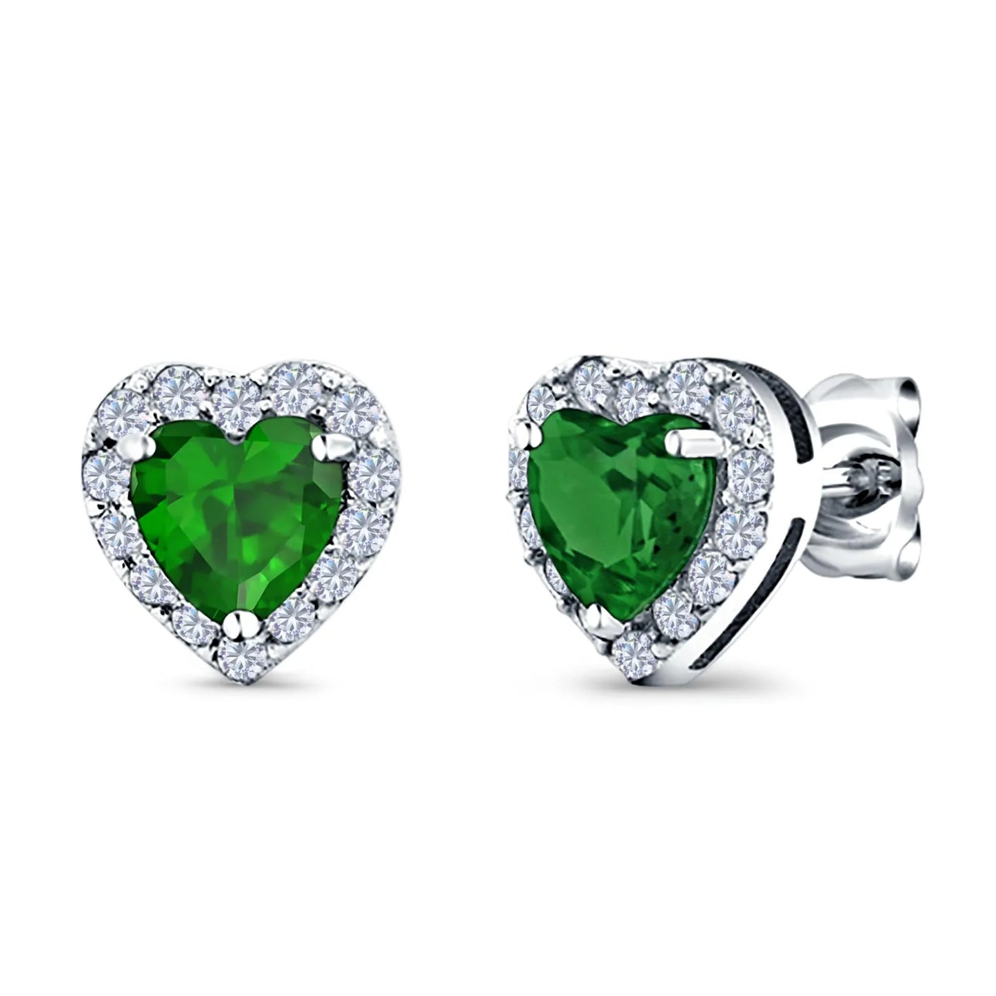 Sterling Silver Emerald Heart Stud Earrings