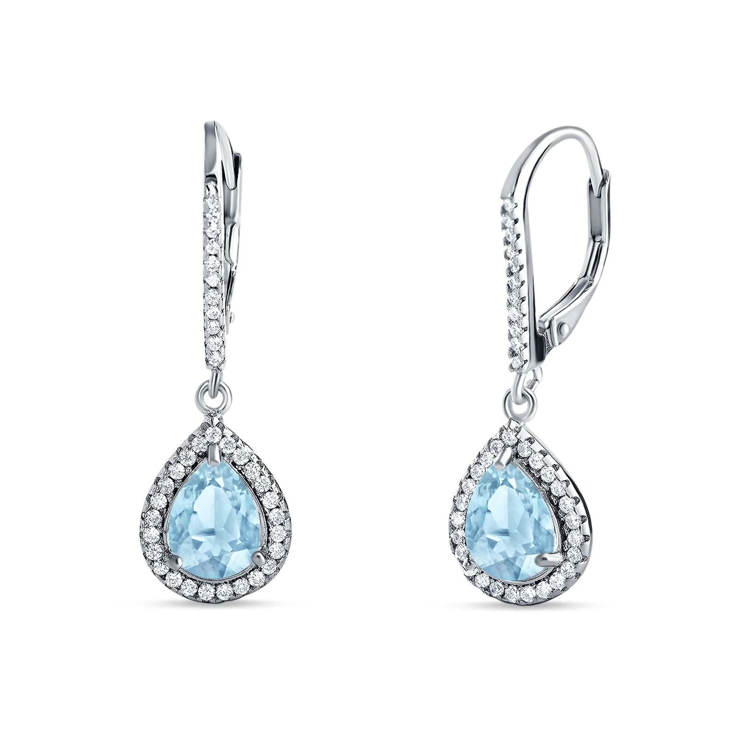 Sterling Silver Aquamarine Pear Shaped Drop Earrings