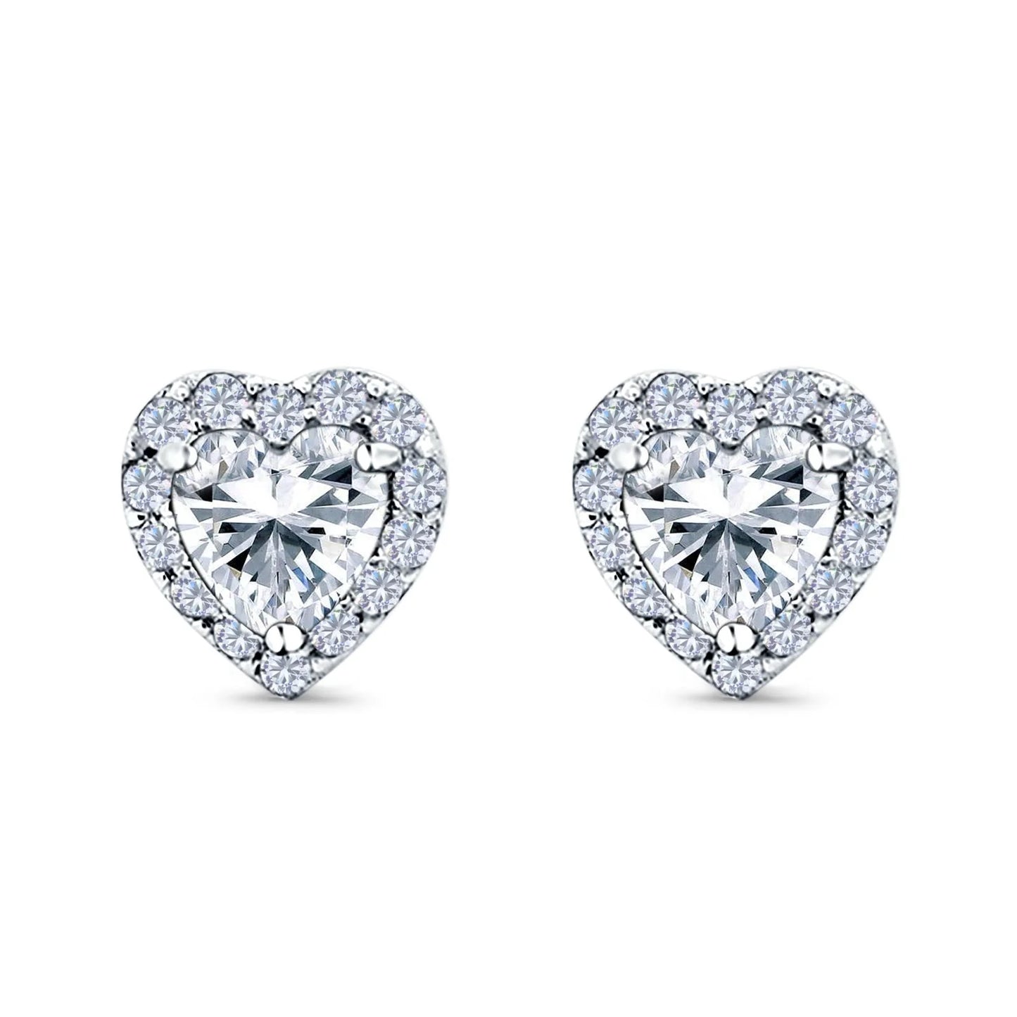 Sterling Silver Heart Shape Clear CZ Earrings