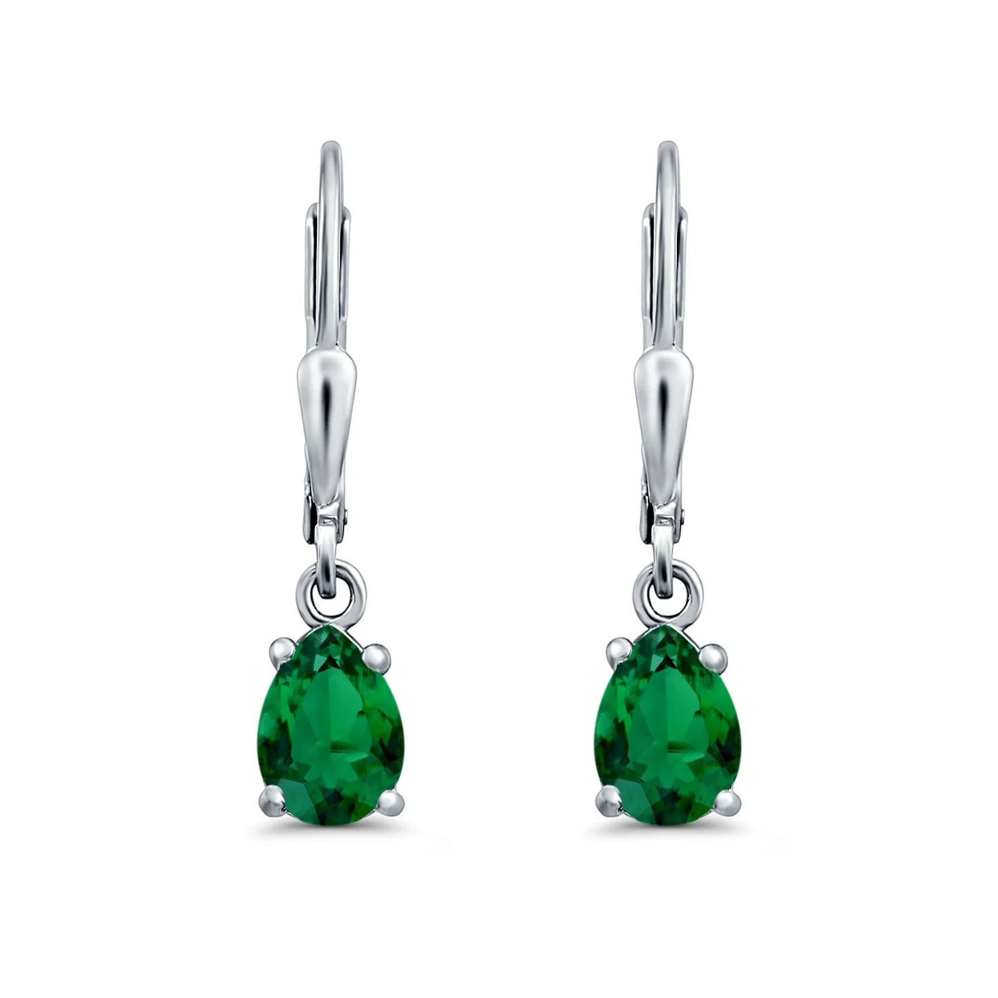 Sterling Silver Emerald Bridal Teardrop Leverback Earrings - Melchior Jewellery 