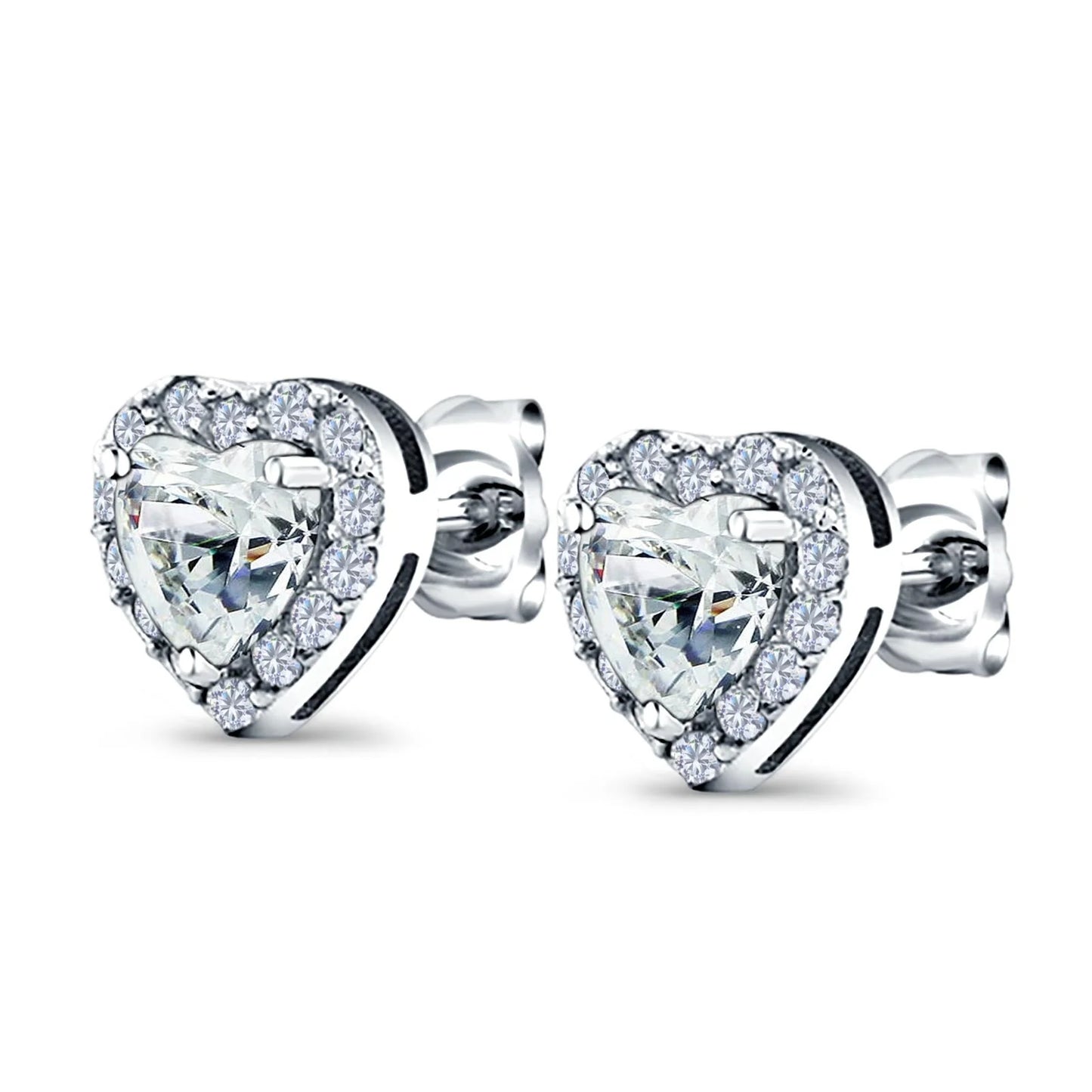 Sterling Silver Heart Shape Clear CZ Earrings