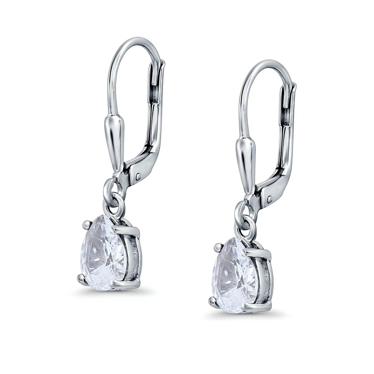Sterling Silver Pear Shape CZ Leverback Drop Earrings