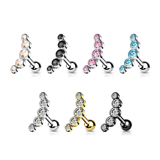 Surgical Steel Cartilage Stud With Gem Stones - Choose Your Colour