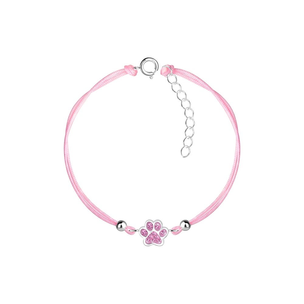 Children's Adjustable Sterling Silver Friendship Pink Paw Print Bracelet