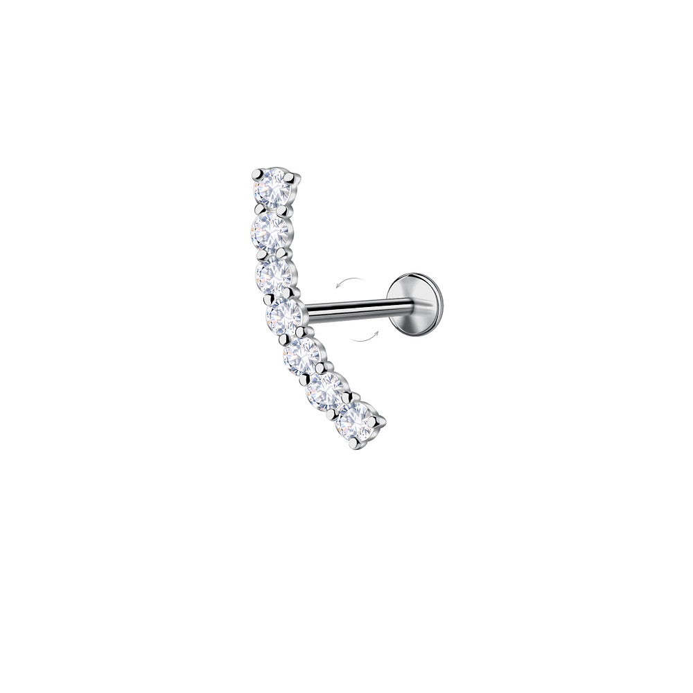 Sterling silver curved titanium labret stud for cartilage and ear piercing