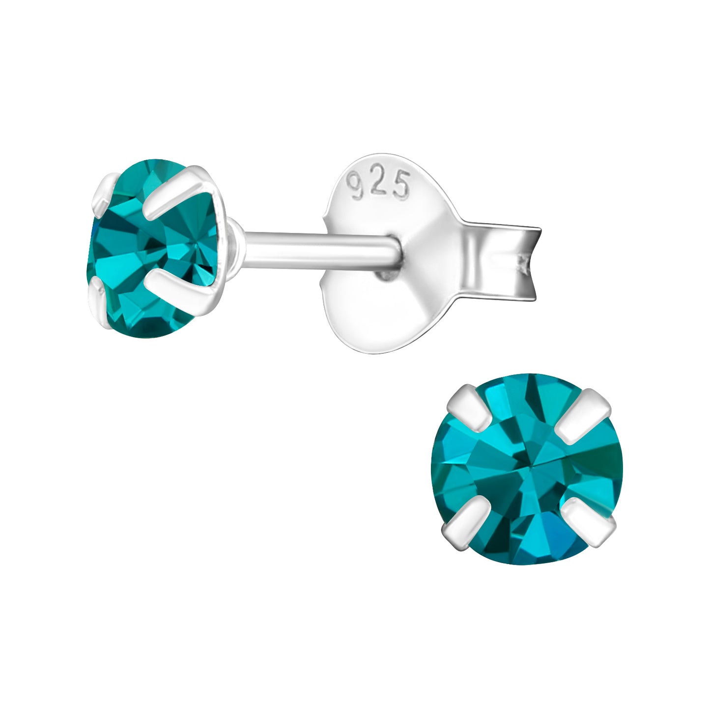 Sterling Silver 4mm Blue Zircon Round Stud Earrings