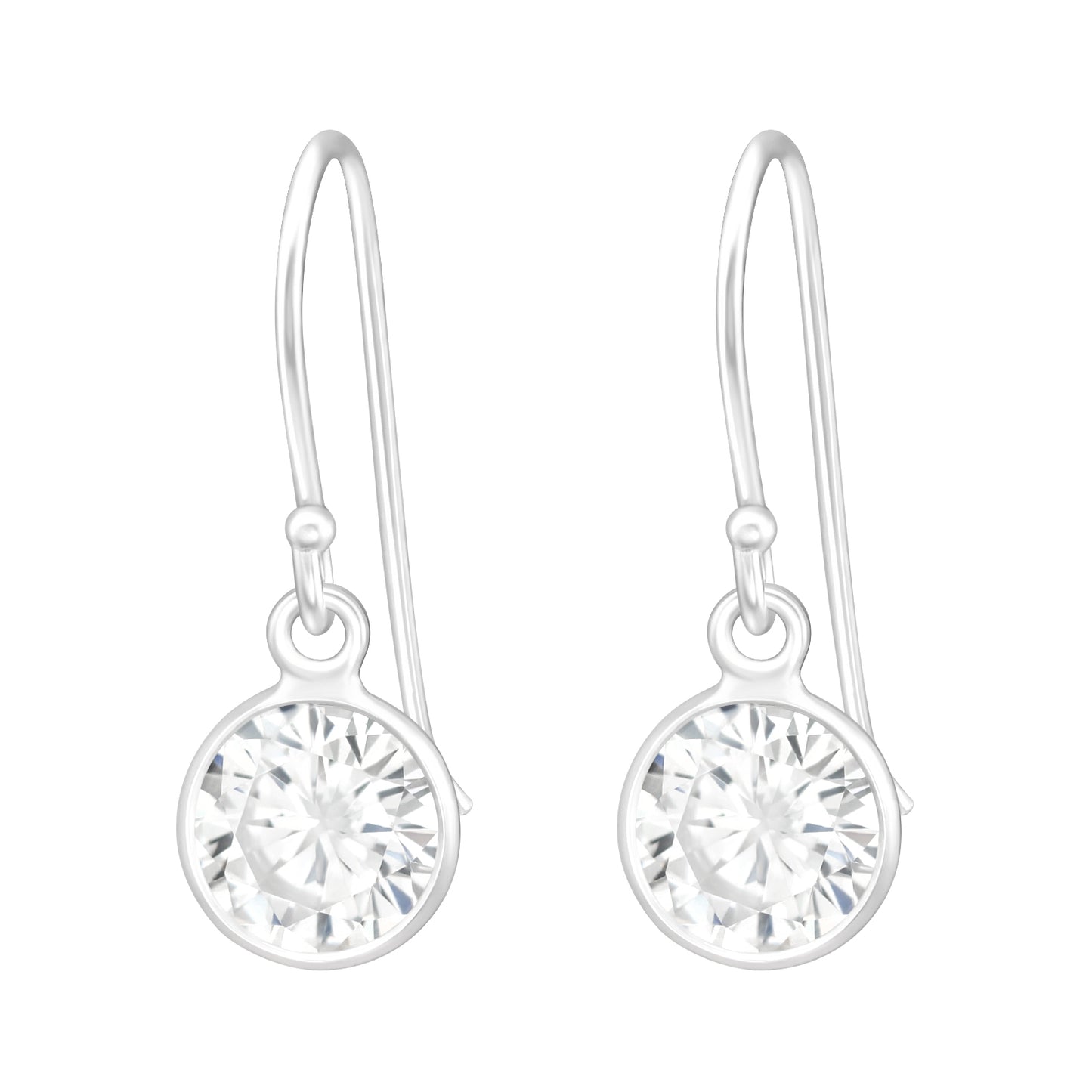 Sterling Silver 7mm CZ Round Drop Earrings