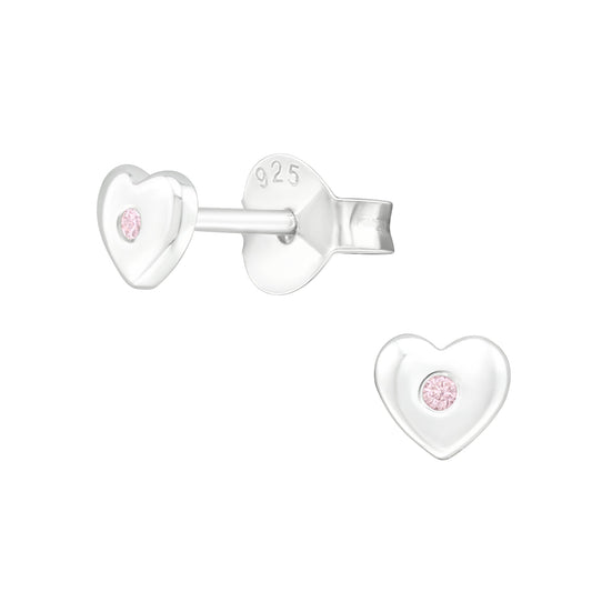 Children's Sterling Silver 4mm Heart CZ Stud Earrings