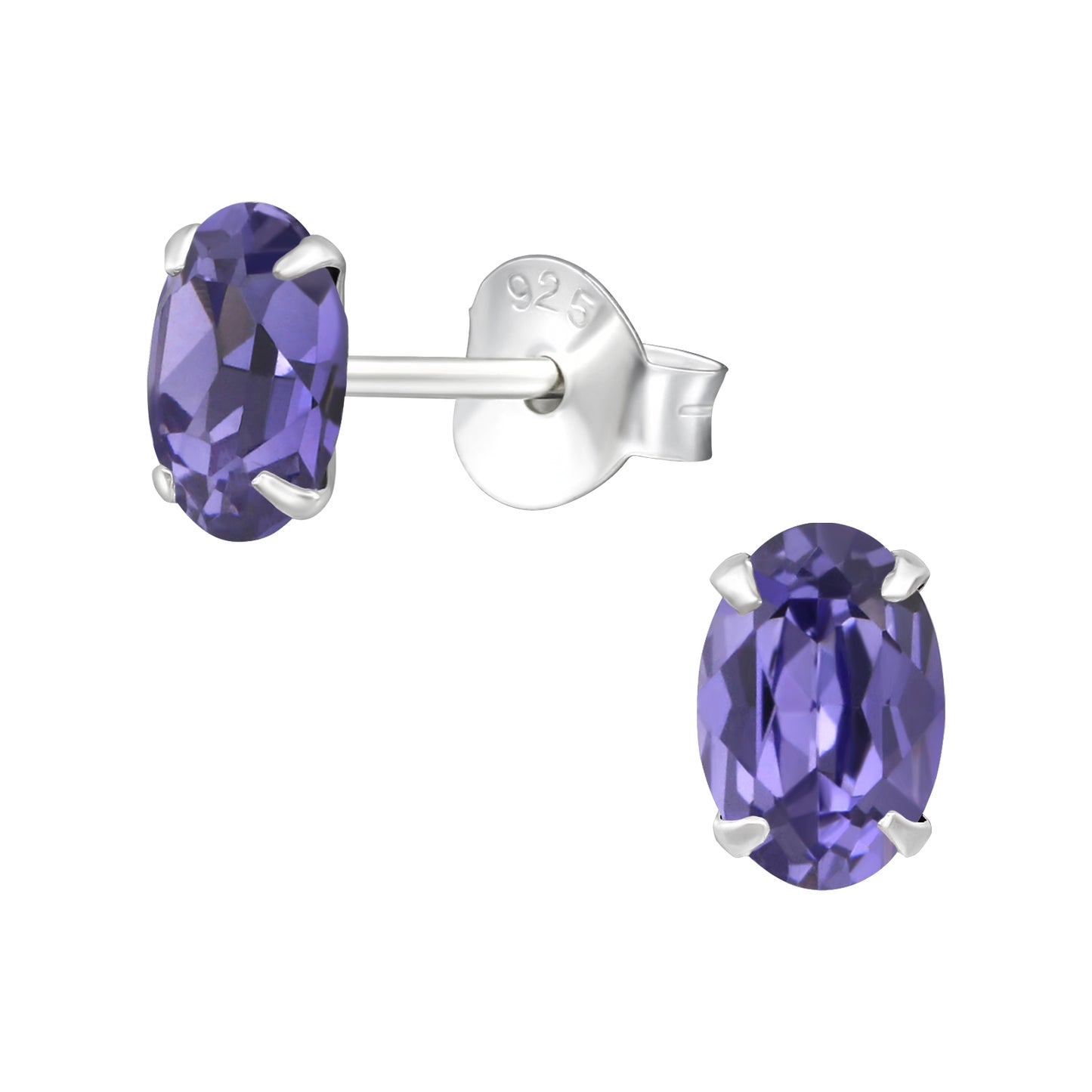 Sterling Silver Tanzanite CZ Oval Stud Earrings - Melchior Jewellery 