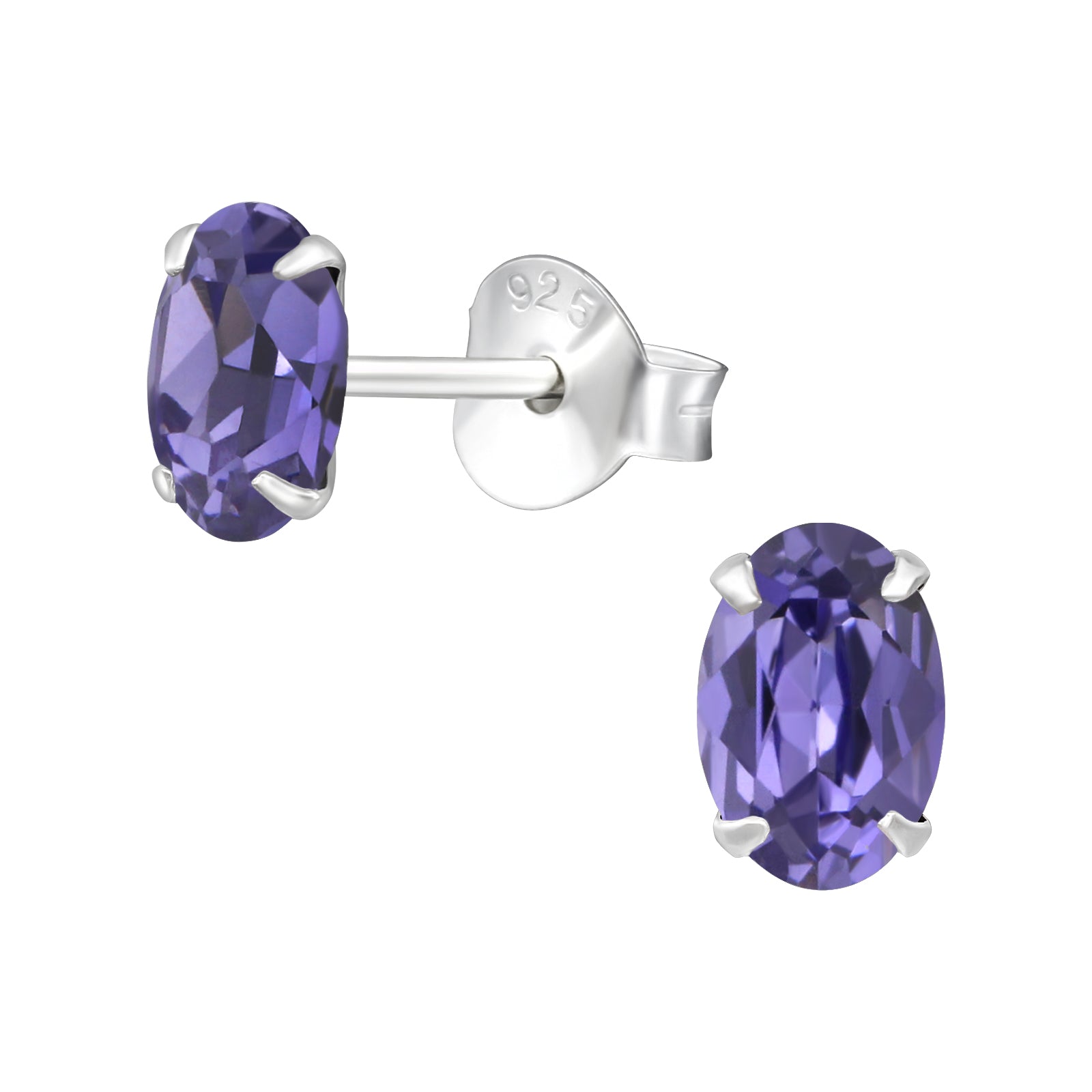 Sterling Silver Tanzanite CZ Oval Stud Earrings - Melchior Jewellery 