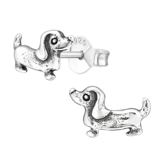 Childrens Sterling Silver Dachshund Dog Earrings