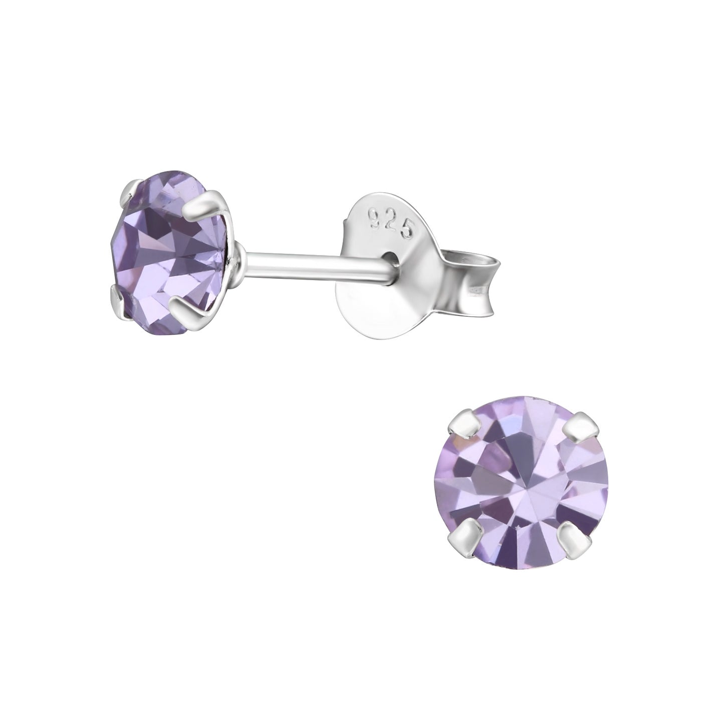 Sterling Silver 5mm Lavender CZ Solitaire Stud Earrings