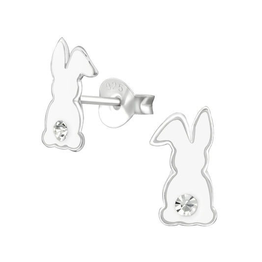 Girls Sterling Silver Crystal Bunny Rabbit Stud Earrings