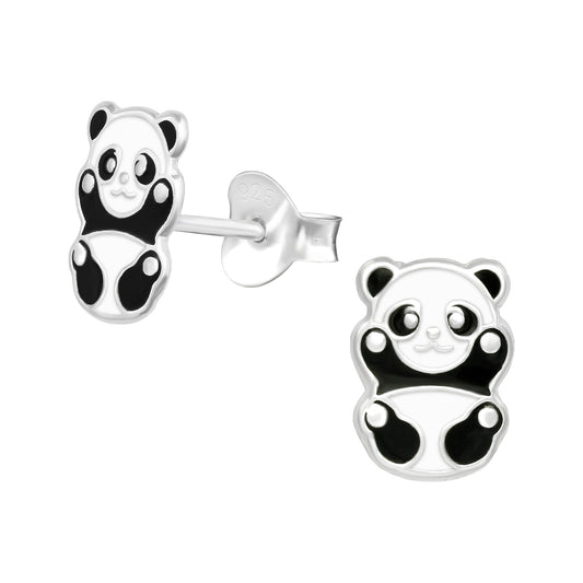 Sterling Silver Panda Bear Stud Girls Earrings