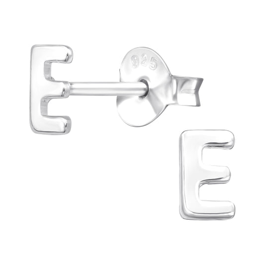 Children's Sterling Silver Letter E Stud Earrings