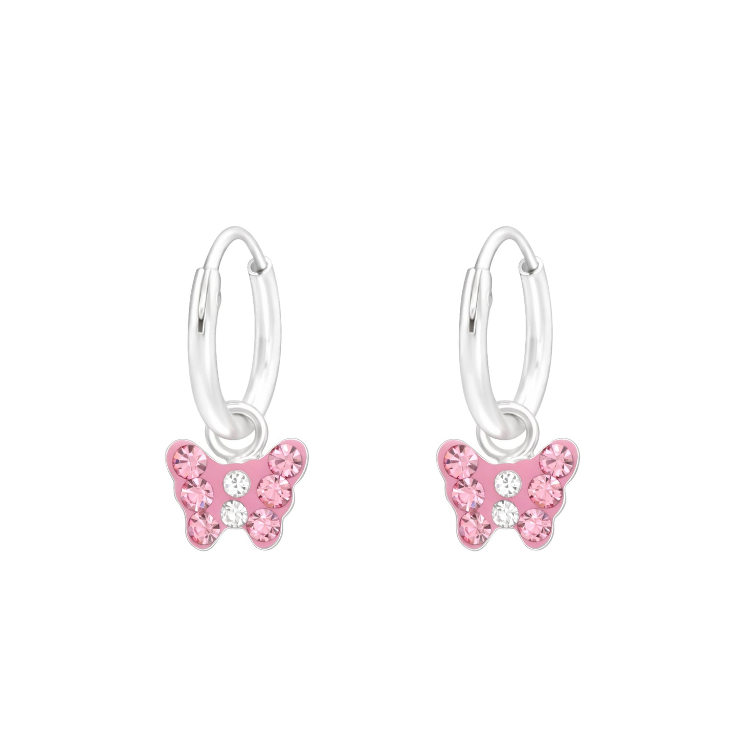 Children's Sterling Silver Pink Crystal Butterfly Hoop Earrings