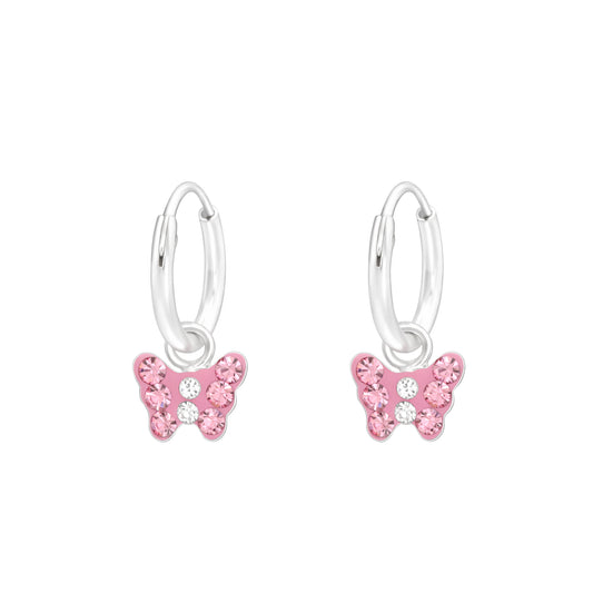 Children's Sterling Silver Pink Crystal Butterfly Hoop Earrings