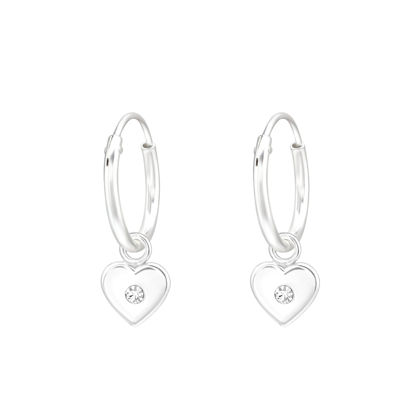 Children's Sterling Silver CZ Heart Charm Hoop Earrings