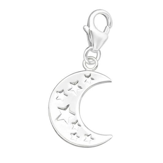 Sterling Silver Moon & Stars Clip On Charm