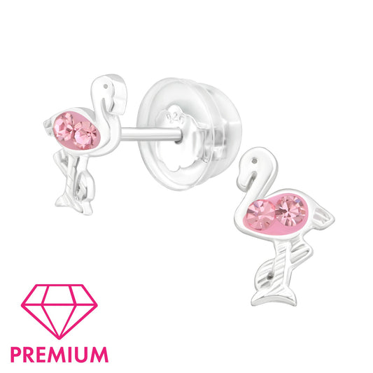 Sterling Silver Girls Pink Flamingo Stud Earrings