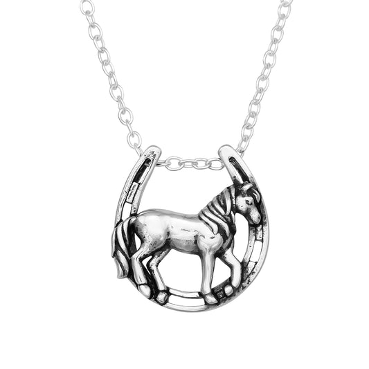 Sterling Silver Lucky Horse Horseshoe Necklace