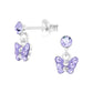 Sterling Silver Kids Girls Lilac Butterfly Drop Earrings