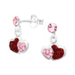 Children's Sterling Silver Red & Pink Heart CZ Drop Earrings