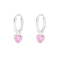 Children's Sterling Silver Pink Heart CZ Charm Hoop Earrings