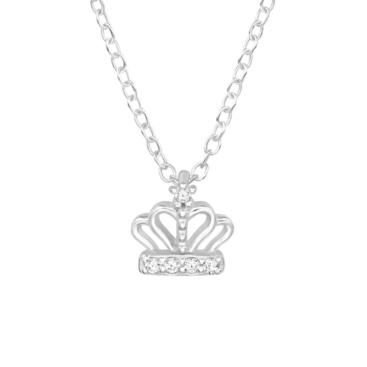 Childrens Sterling Silver Girls Classic Princess Crown Necklace