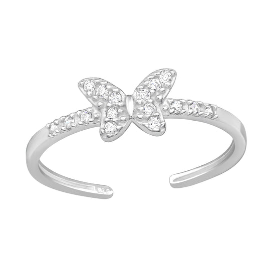 Sterling Silver Sparkly CZ Butterfly Toe Ring