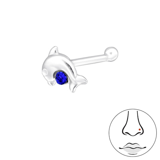 Sterling Silver CZ Dolphin Nose Stud