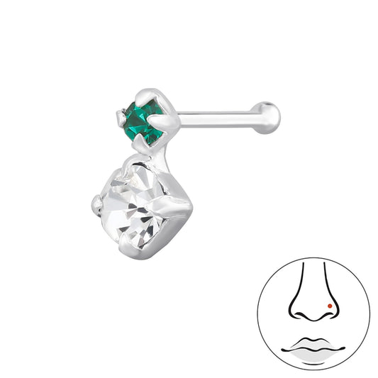 Sterling Silver CZ Round & Square Straight Nose Stud