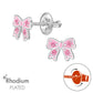 Children's Sterling Silver Pink Crystal Bow Screw Back Earrings