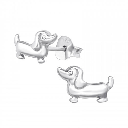 Childrens Sterling Silver Dachshund Dog Earrings