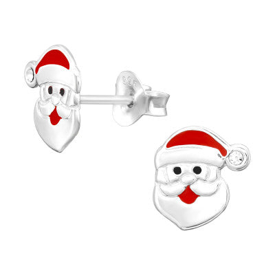 Sterling Silver Santa Father Christmas Stud Earrings