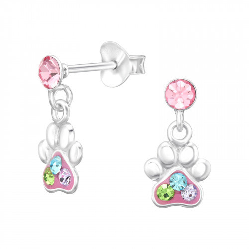 Sterling Silver Kids Girls colourful Paw Drop Earrings