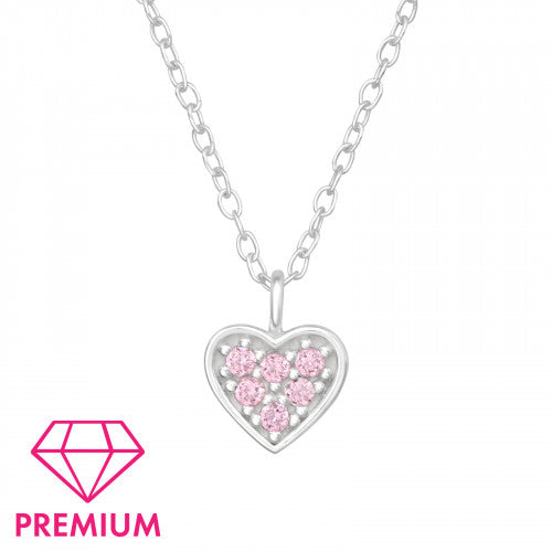 Children's Sterling Silver Pink Crystal Heart Necklace