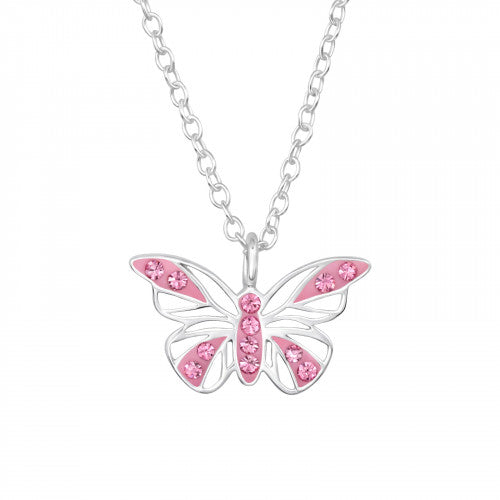 Girl's Sterling Silver Pink CZ Butterfly Necklace