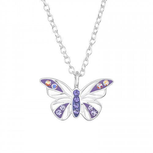 Girl's Sterling Silver Purple CZ Butterfly Necklace
