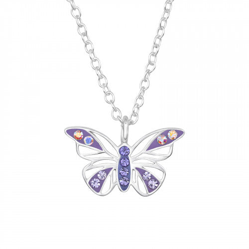 Girl's Sterling Silver Purple CZ Butterfly Necklace - Melchior Jewellery 