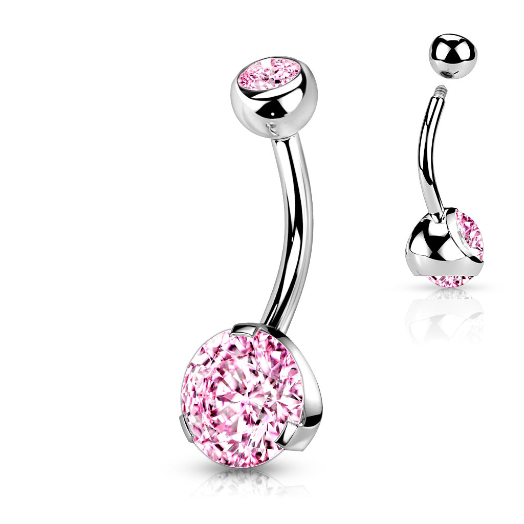 Belly Button Piercing With Prong CZ Solitaire - Choose Your Colour