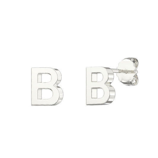 Sterling Silver Alphabet Letter B Stud Earrings