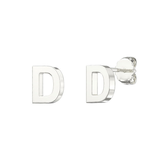Sterling Silver Alphabet Letter D Stud Earrings